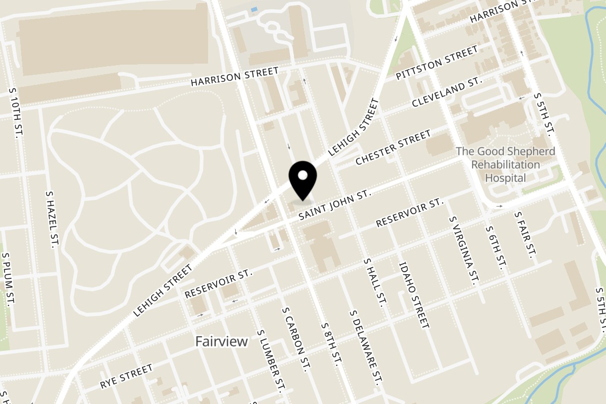 Map showing the location of Emiliano's Pizzeria on 757 St John St in Allentown